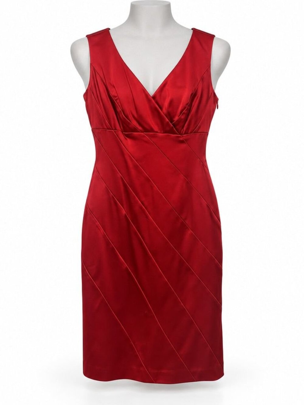 Calvin Klein Red Sleeveless Satin-Finish Sheath Dress